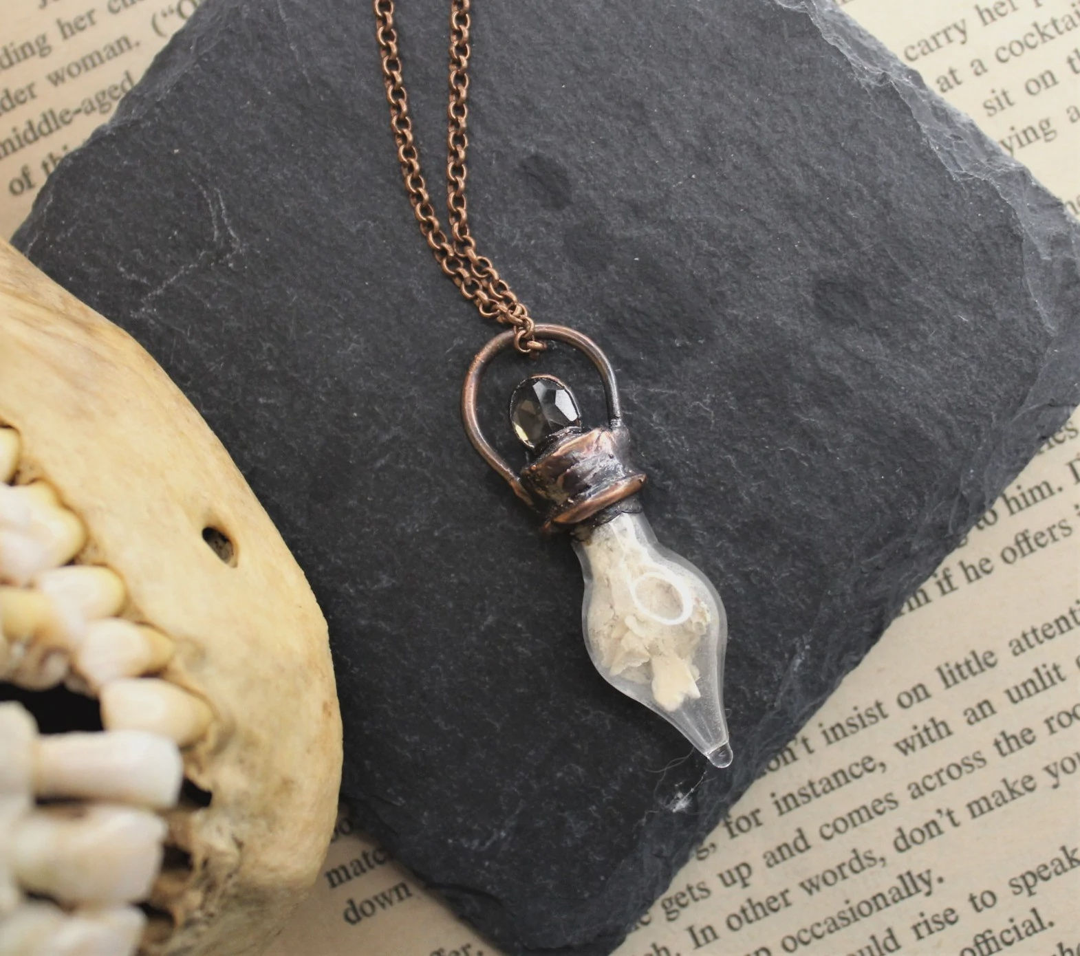 Human Skull Fragment Pendant in Copper