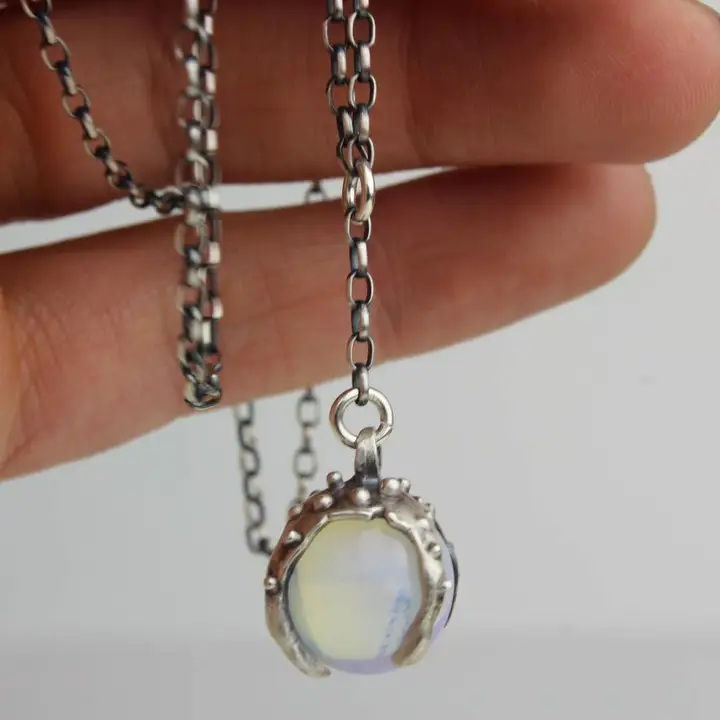 Thumbnail: Sorceress Crystal Ball Lariat Necklace with Opalite