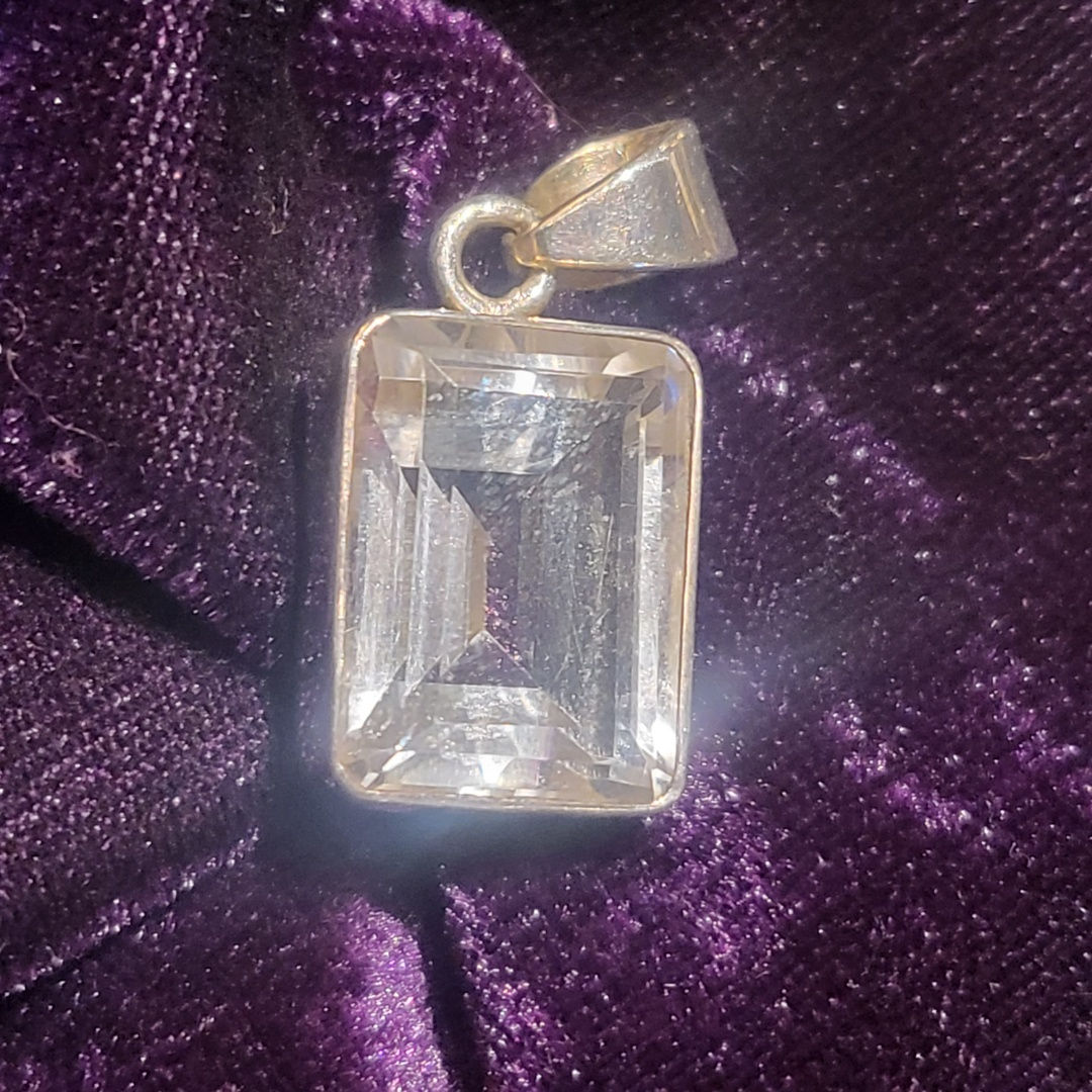 Medium Faceted Clear Quartz Pendant