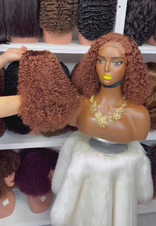 Double Drawn 5x5 Glueless French Curl Natural Human Hair Lace Wig Ginger Color 3