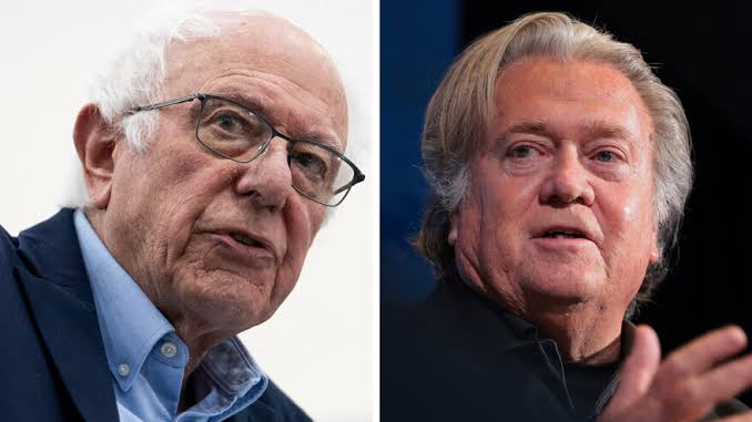 Illustration of two opposing political figures converging around a shared call for AI regulatio
