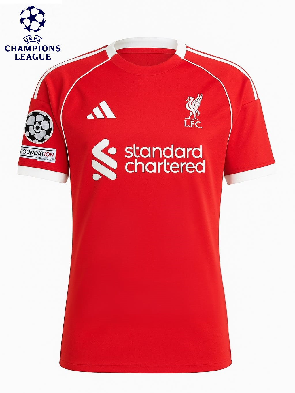 25/26 Liverpool Champions League Home Shirt (UCL Badges + Cup Print)