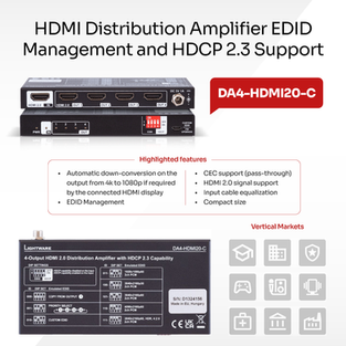 HDMI Distribution Amplifier EDID Management and HDCP 2.3 Support [DA4-HDMI20-C]