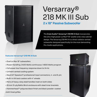 Crest Audio Versarray® 218 MK III Sub - 2 x 18″ Passive Subwoofer
