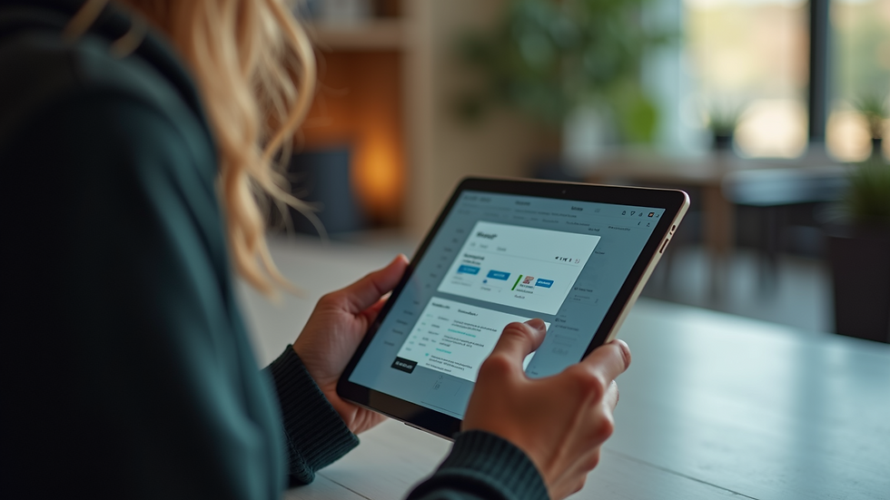 Eye-level view of a person using a tablet to access a digital manual