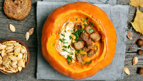 Pumpkin seeds in pumpkin soup, a top source of dietary magnesium