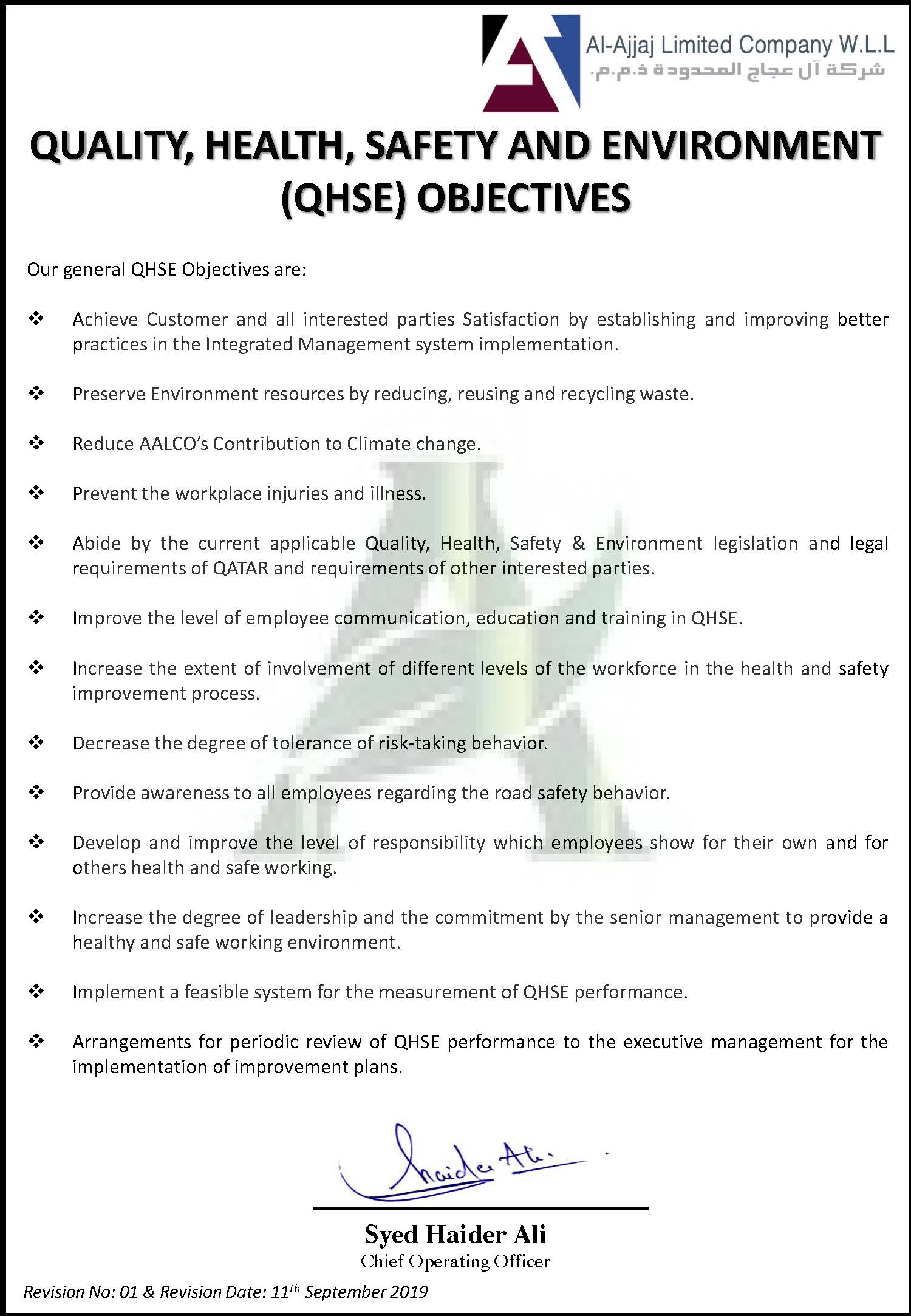 QHSE Objectives