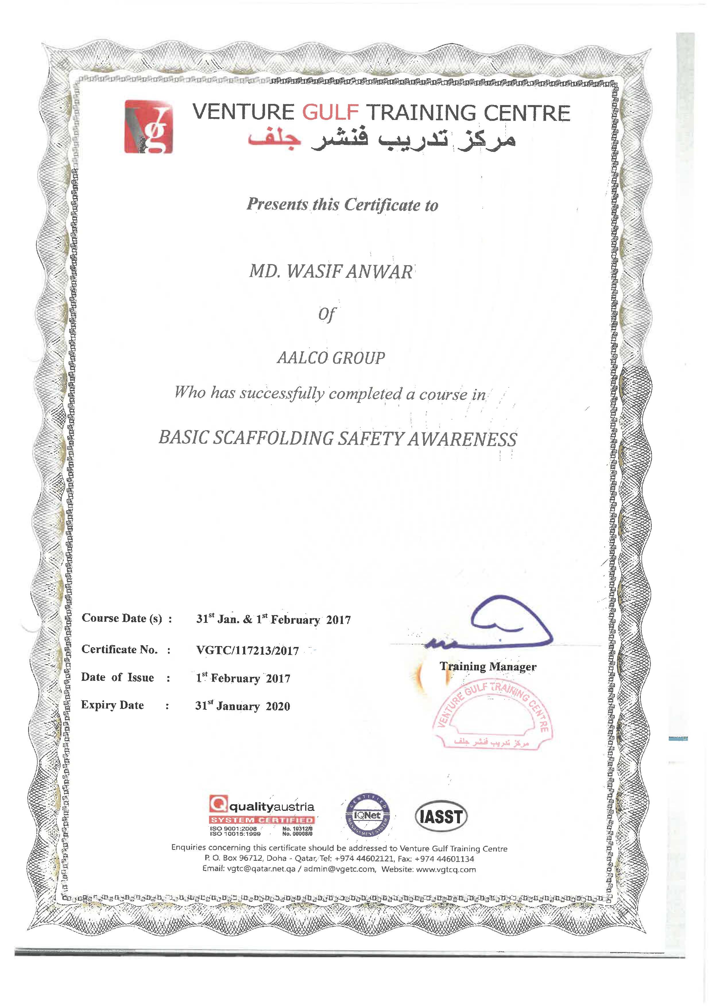 Scaffold Certificate