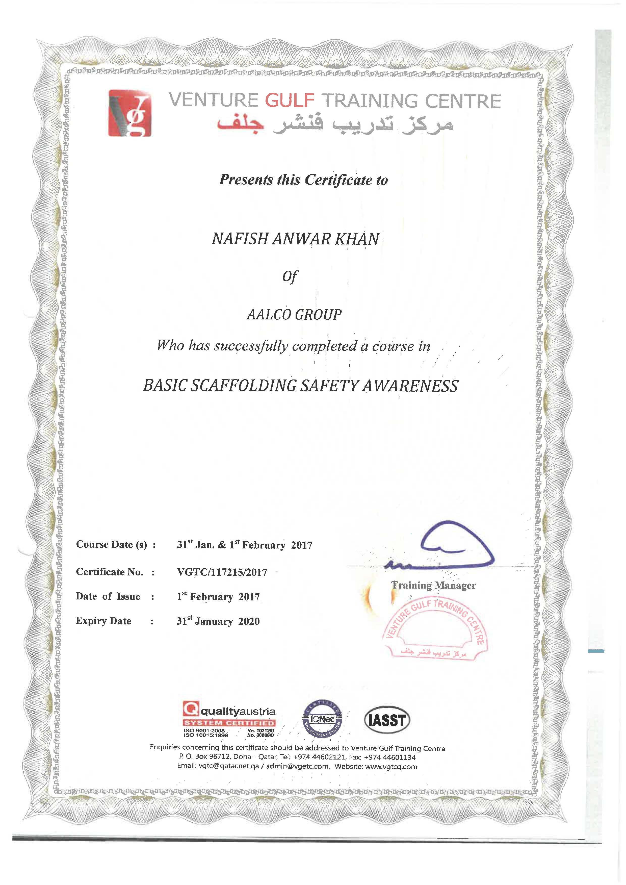 Scaffold Certificate