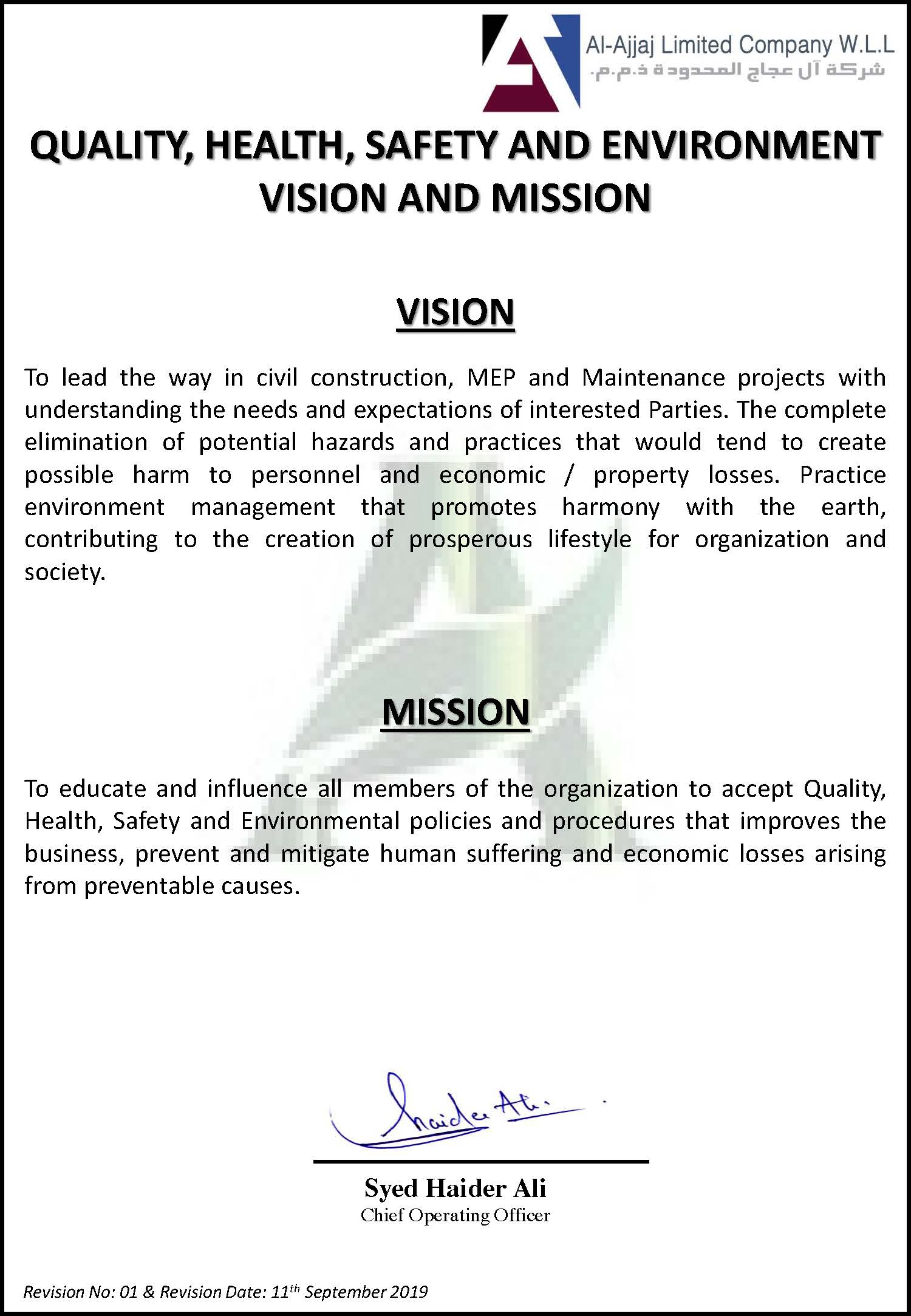 QHSE Vision and Mission
