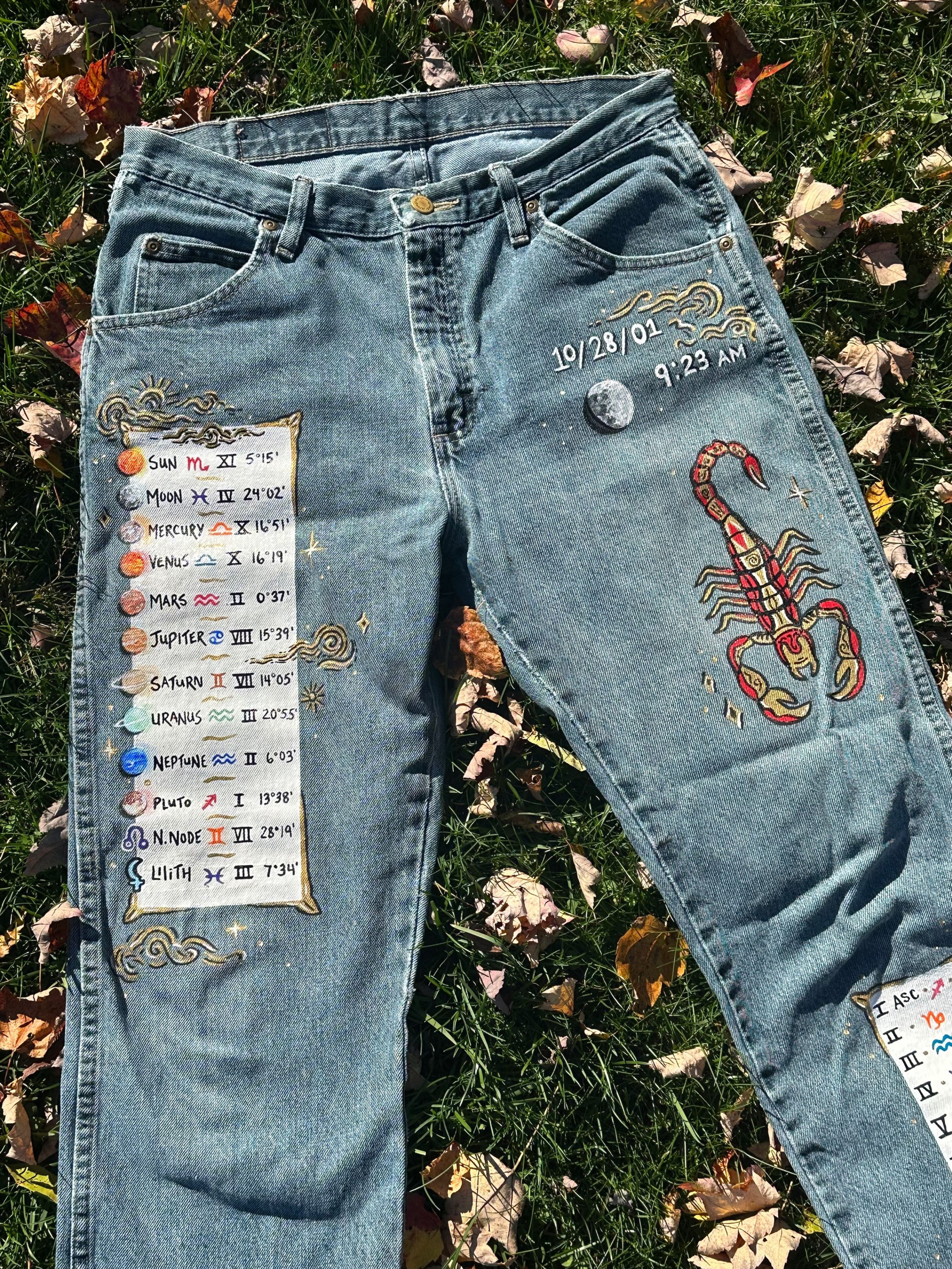 Custom Natal Chart Astrology Hand Pained Jeans