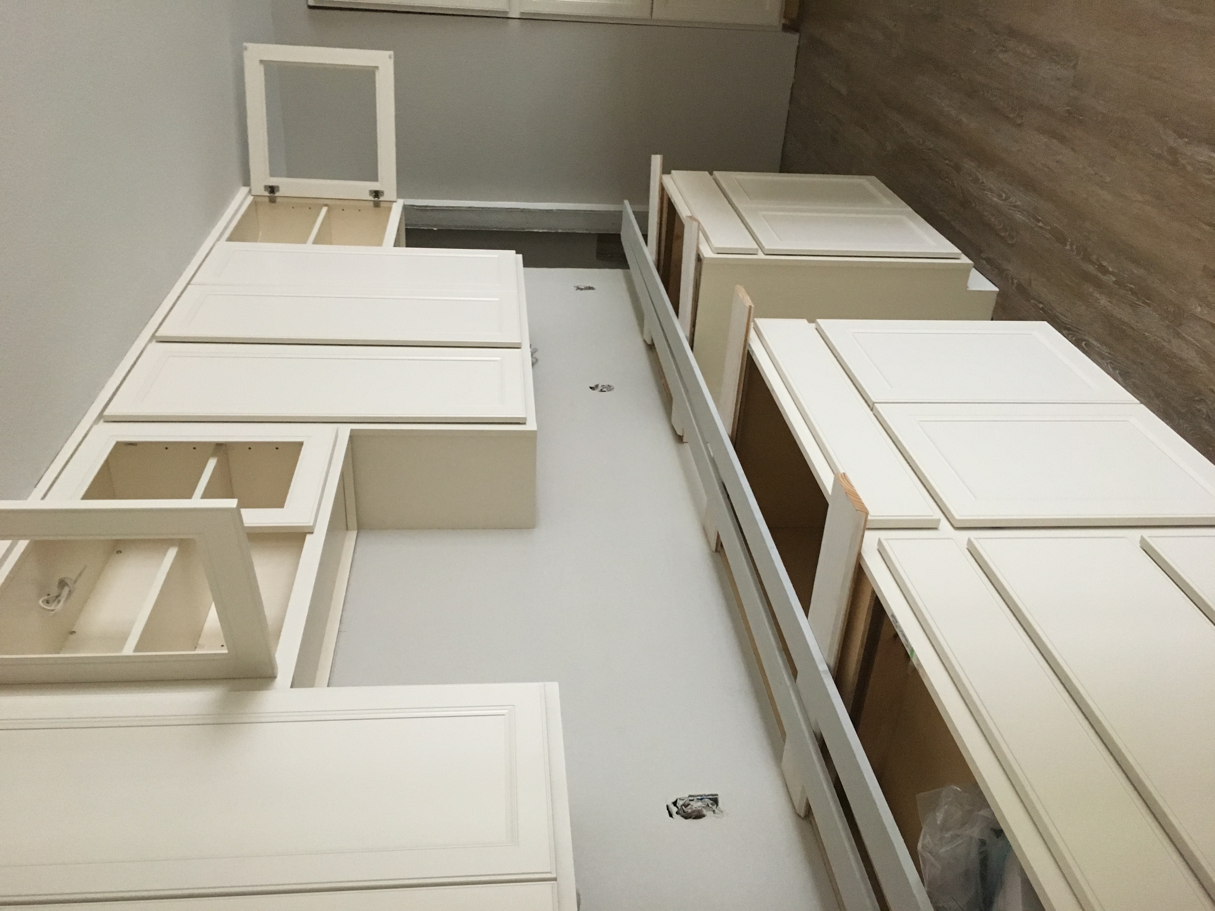 Cabinets going in