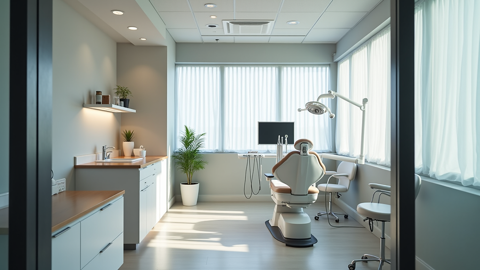 High angle view of a modern dental clinic interior with clean and comfortable seating