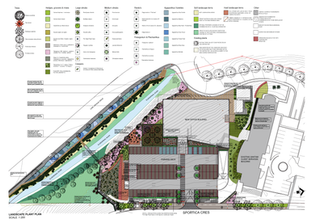 Corporate Headquarters Landscape of Roof Gardens, Parking Deck, Public Access Routes and Riparian Zone