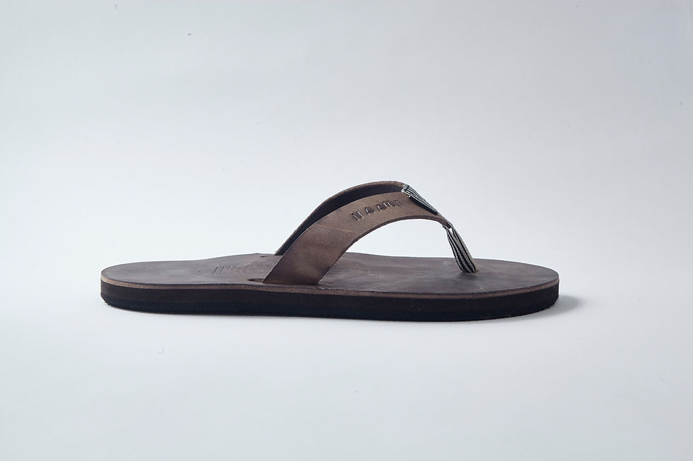Naami handmade sandal No. 02 Brown distressed Core leather. Side view.