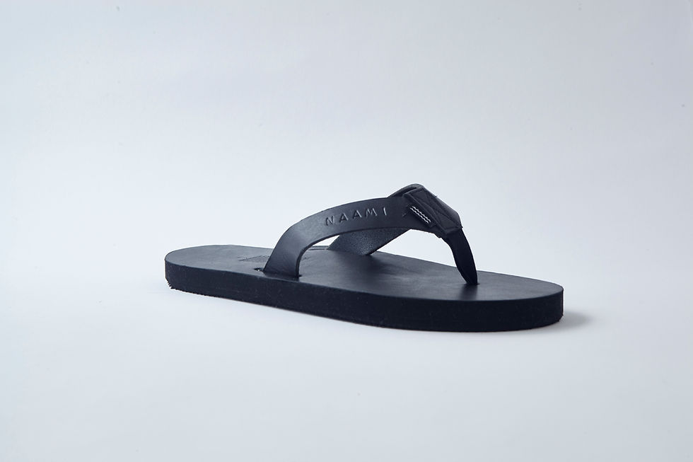 Thumbnail: Naami handmade sandal No. 03 Black Core leather. Front view.