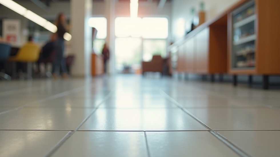 Eye-level view of clean, polished commercial floor in a showroom