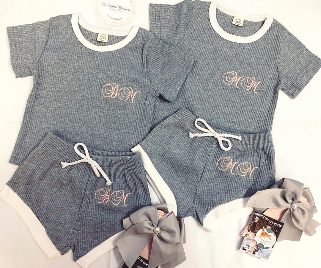 Unisex Grey Ribbed Two Piece