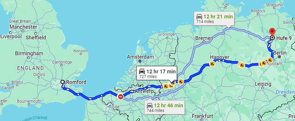 Route von Romford, UK nach Wustrow, DE