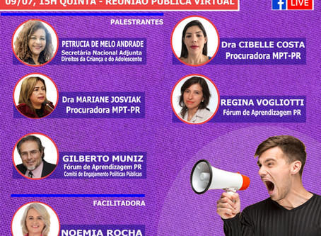 Reunião Pública Virtual sobre Políticas Públicas do Programa de Aprendizagem. Não perca!