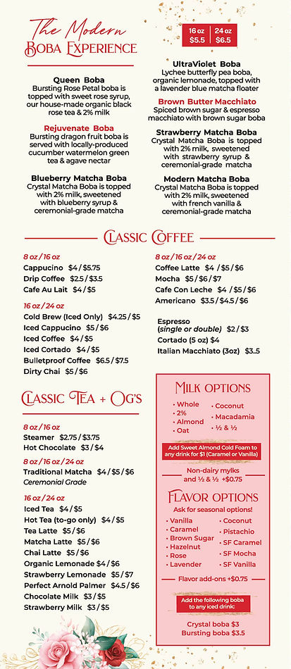 Café Menu | The Modern Rose