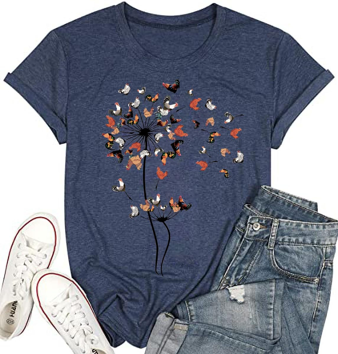 Dandelion Chicken Flower Shirt for Women Teen Girls Funny Farmer Flower Lovers G