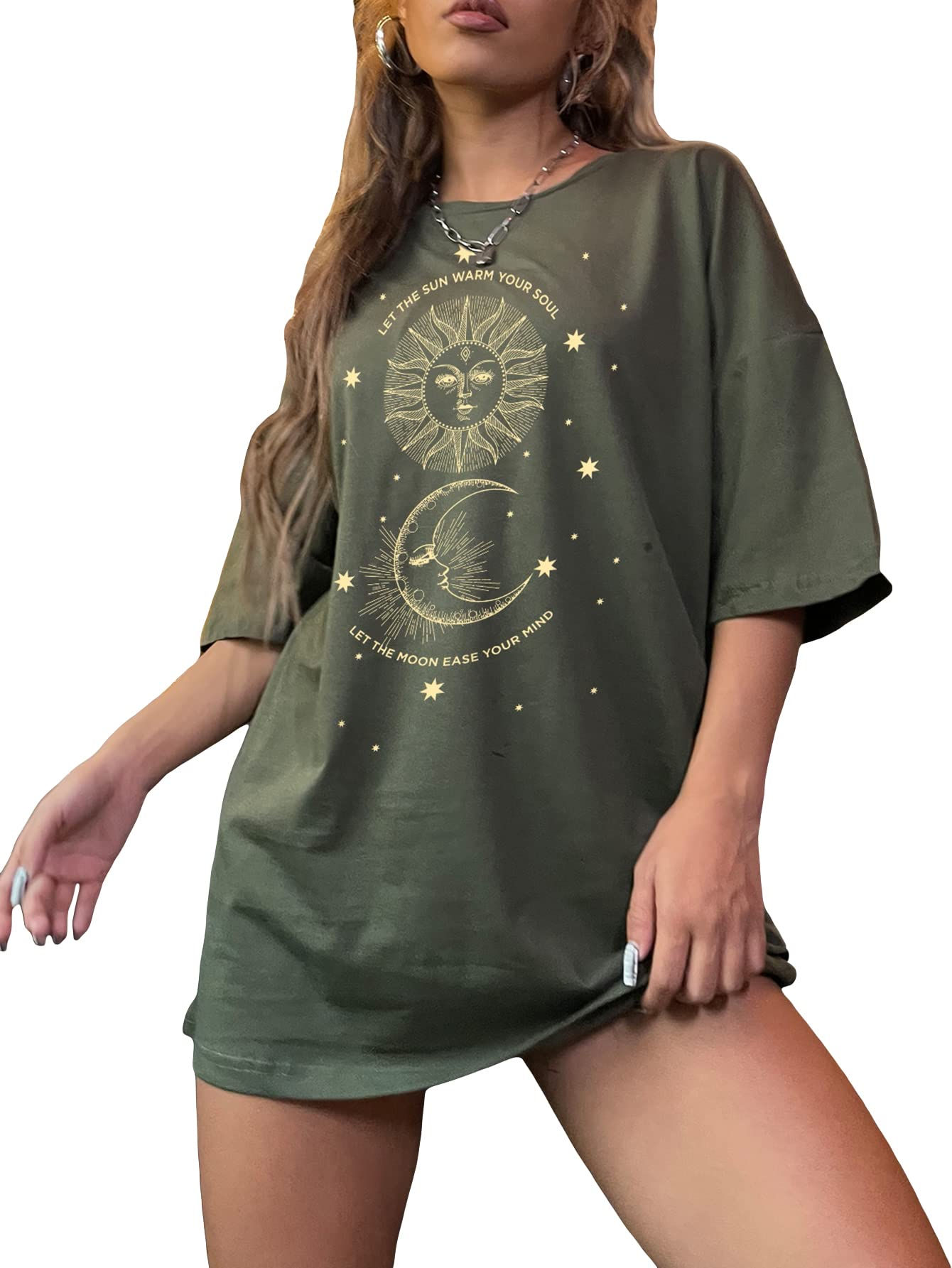 SHENHE Womens Graphic Half Sleeve Drop Shoulder Crewneck Oversized T Shirt Tops