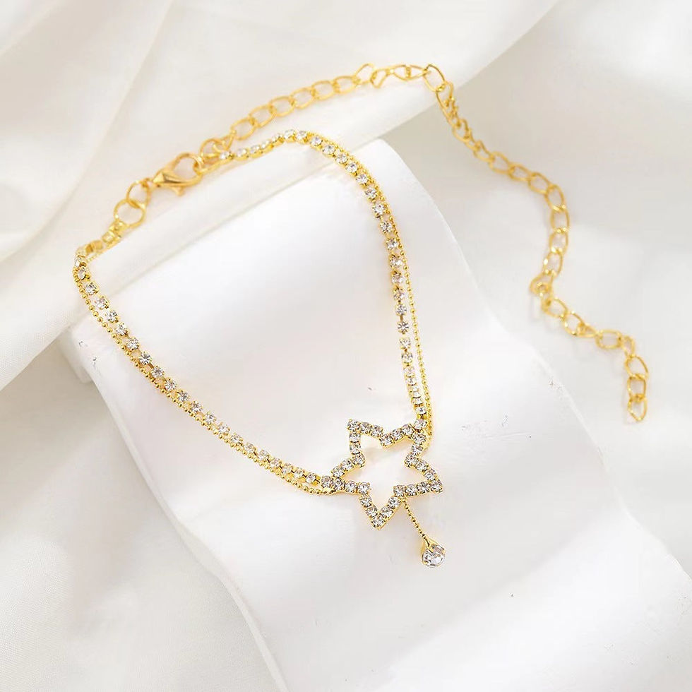 Miniatura: Women's Fashion Personality Five-pointed Star Heart Shape Rhinestone Bead Neckla