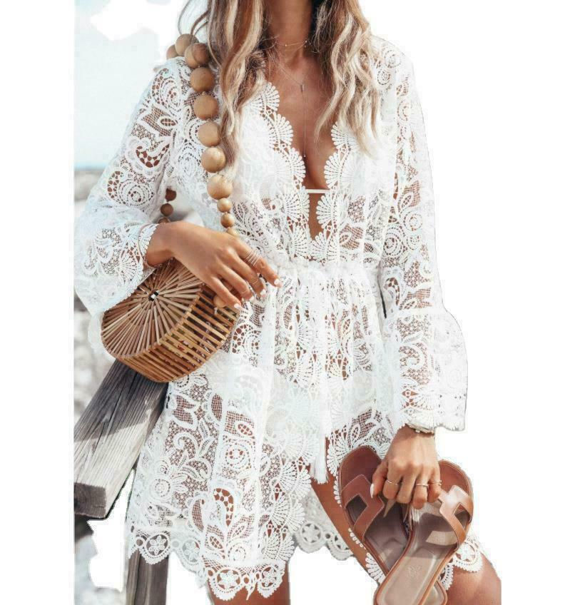 Miniatura: Lace Bathing Suit Cover Up Boho Beach Women Maxi Bikini Sundress Dress Summer US