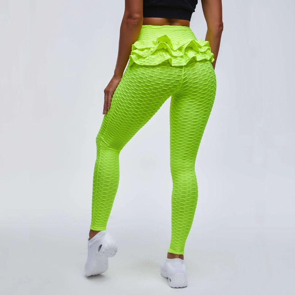 Ruffled Jacquard Sports Yoga Pants Leggings