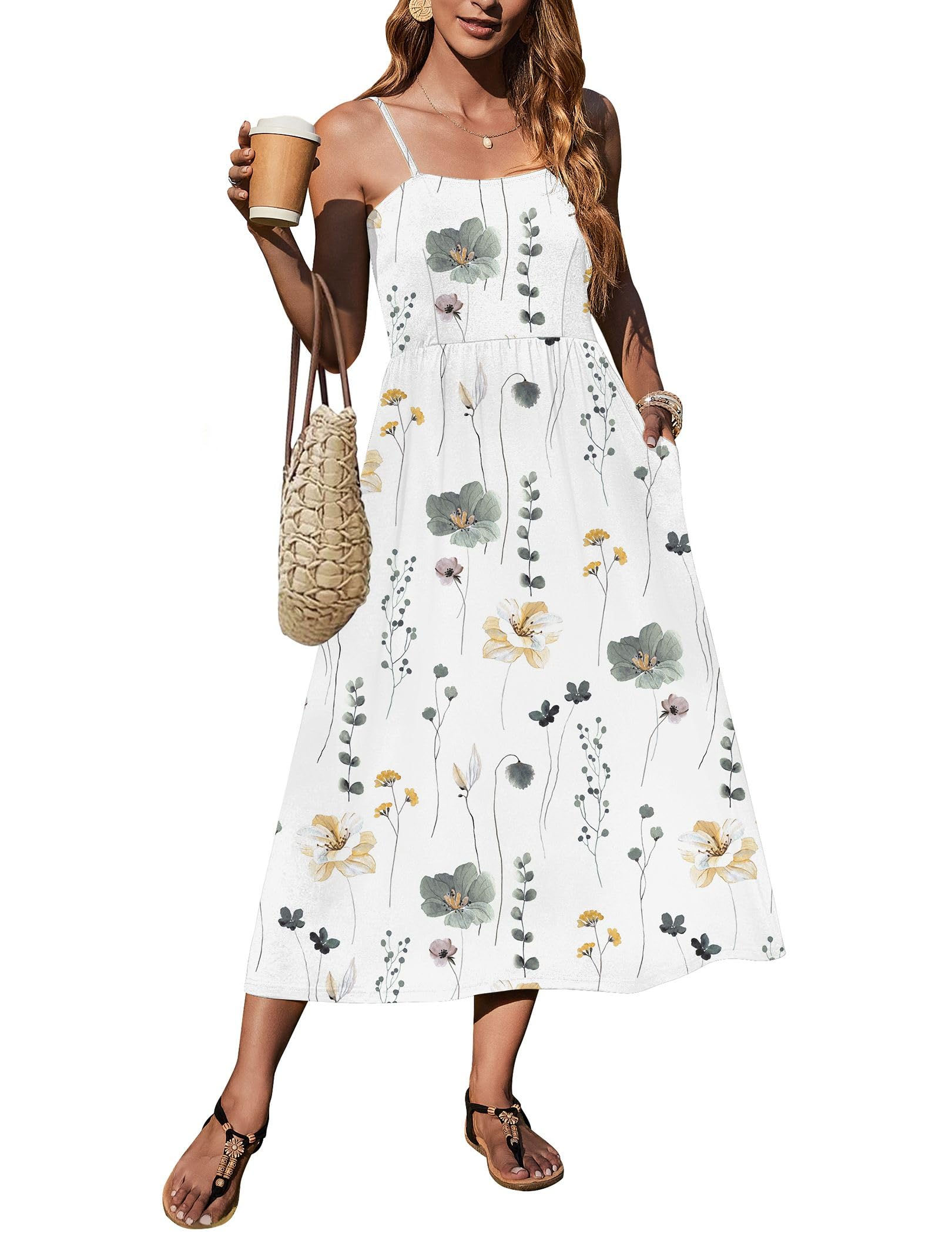 Zeagoo Summer Dress for Women Casual Sundresses with Straps Sleeveless Midi Dres