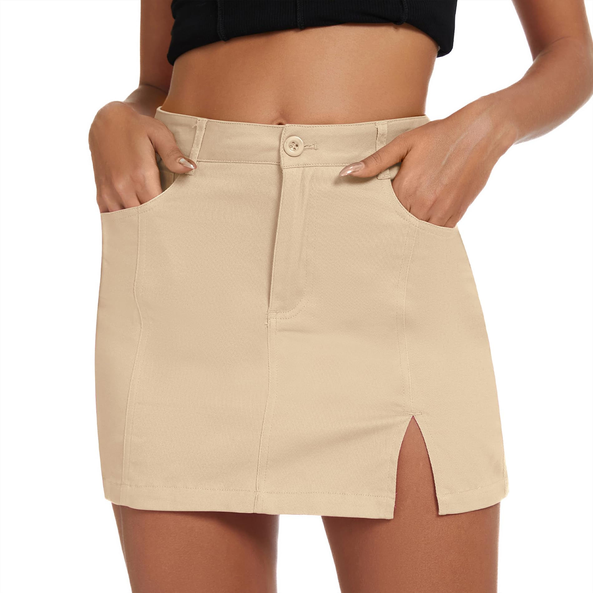 Womens Summer Mini Skirt Tredny Bodycon Demin Skirts with Slit High Waist Cargo