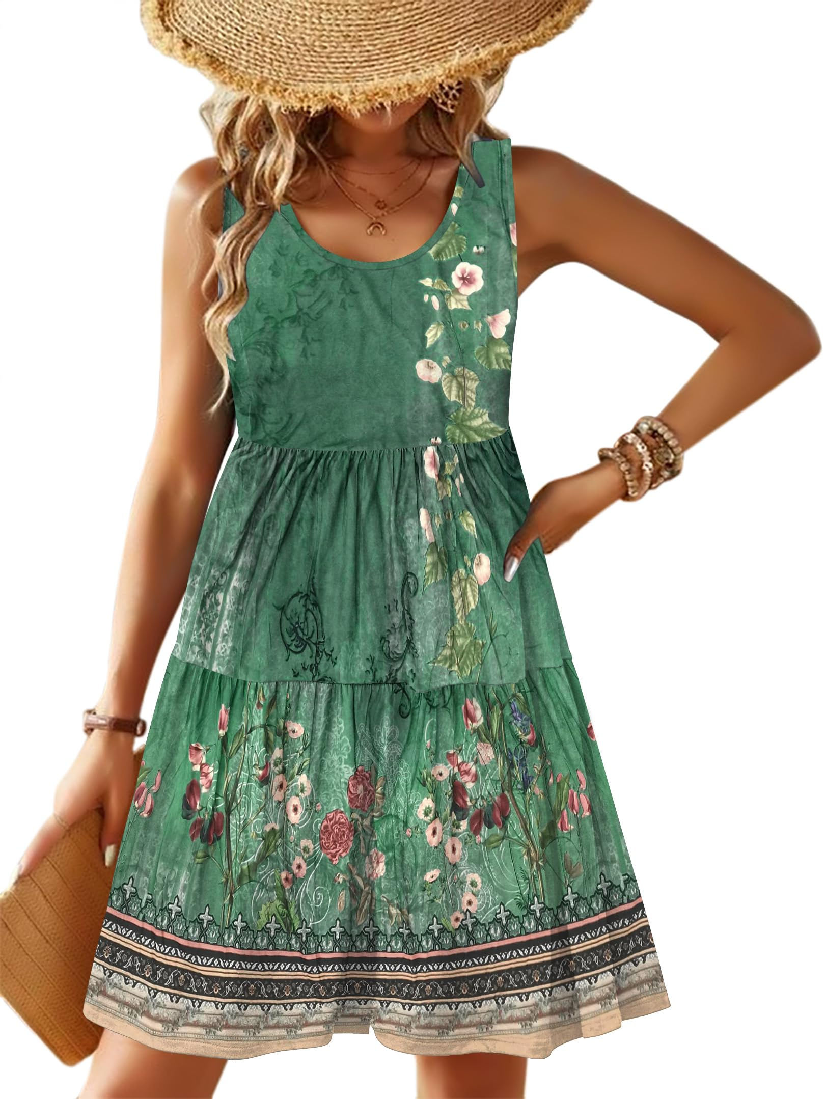 Zeagoo Womens Summer Dresses Casual Sleeveless Boho Beach Dress Scoop Neck Midi