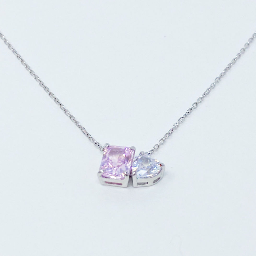 Miniatura: Double Stone Pendant Sterling Silver Necklace