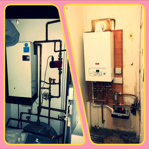 a before and after of a gas boiler installation