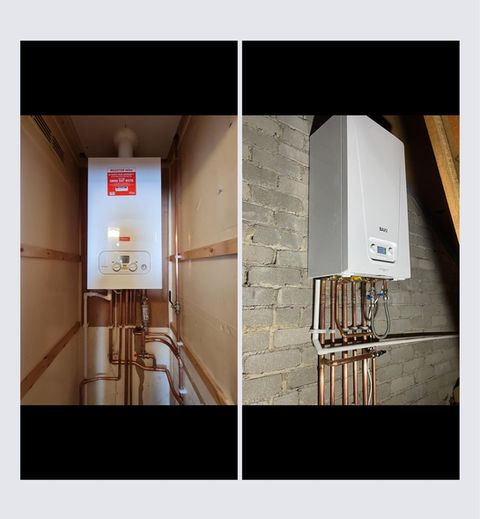 a before and after of a gas boiler installation