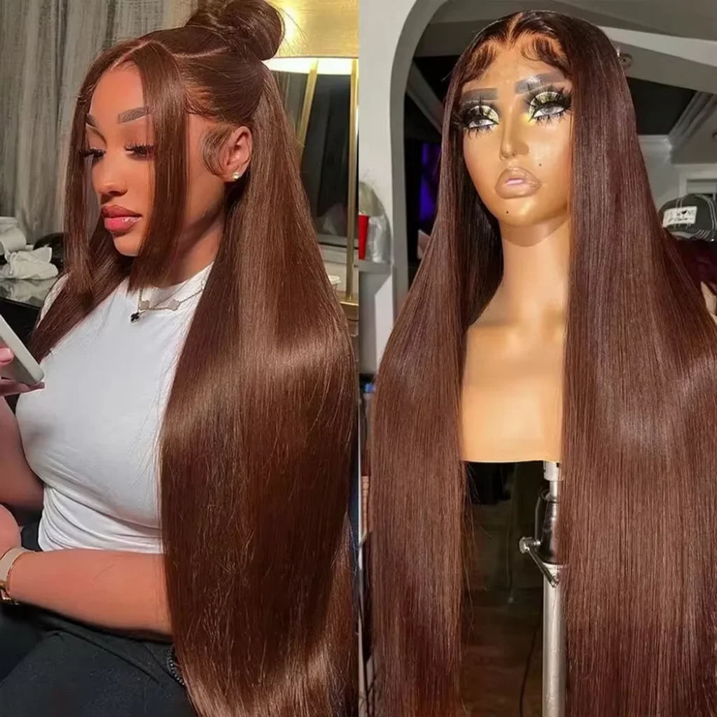 13x6 HD Chocolate Brown Bone Straight Lace Front Wig  36 Inch Lace Frontal Wig H