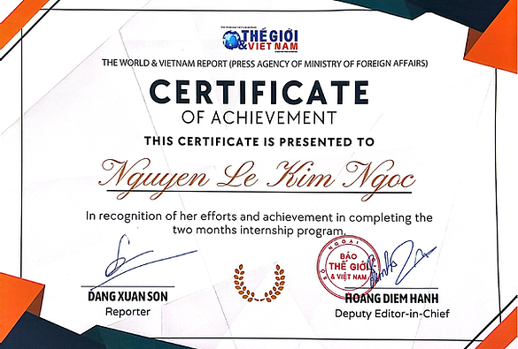 5. Communications Intern, The World & Vietnam Report - Press Agency of Vietnam’s Ministry 