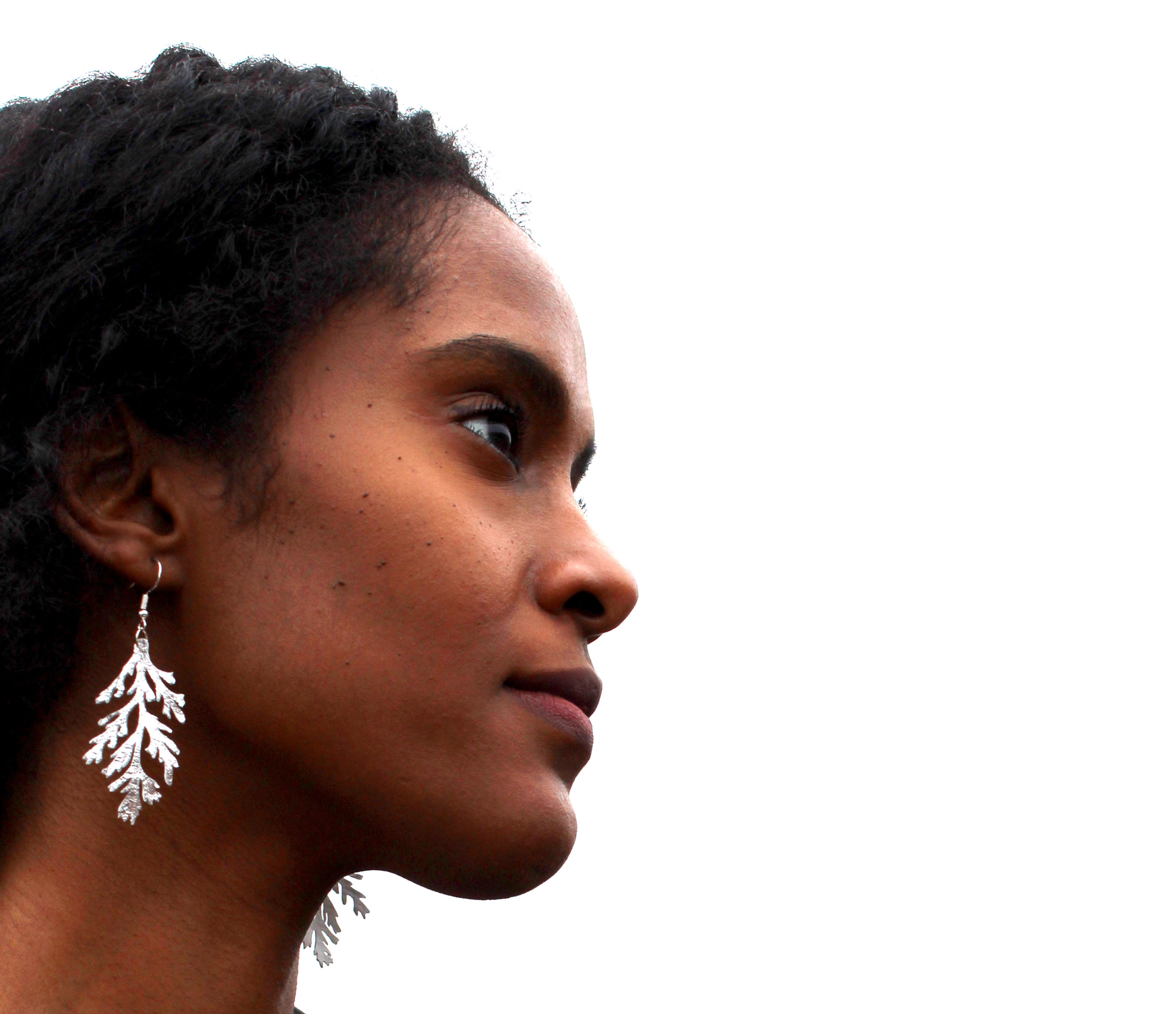 Crackle Silver Metallic Juniper Leather Leaf Earrings