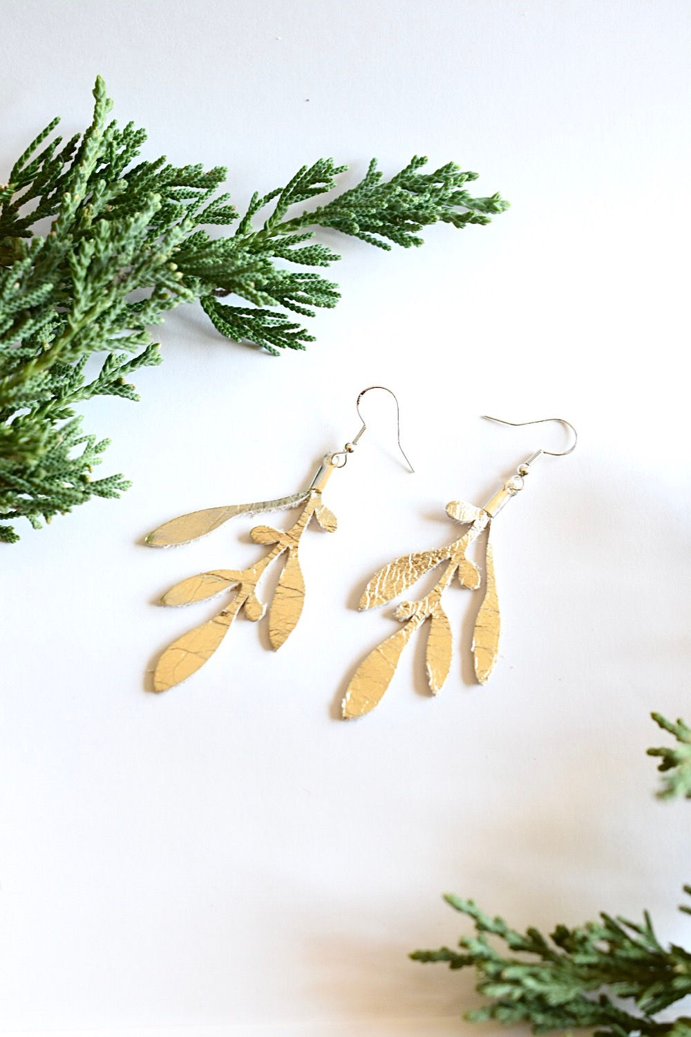 Champagne Gold Olive Branch leather Earrings