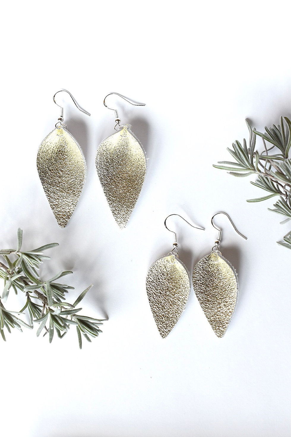 Thumbnail: Gold Shimmer Leather Folded Teardrop Earrings 