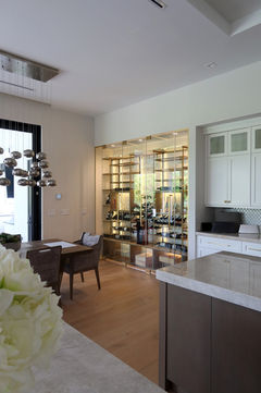 Modern Wine Racks with LED light embedded with metal, wood, acrylic and glass elements 