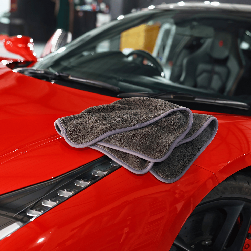 Grey Drying Towel on car