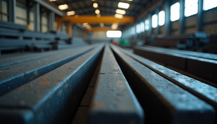 Close-up view of high-quality TMT bars stacked neatly in a warehouse