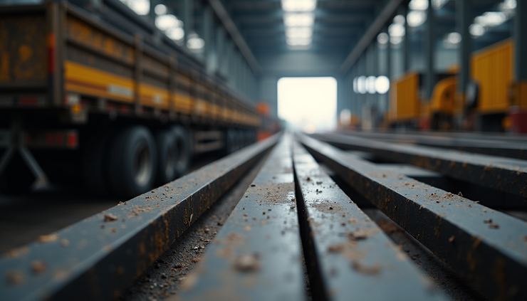 Eye-level view of TMT bars being loaded onto a truck for delivery in Kerala