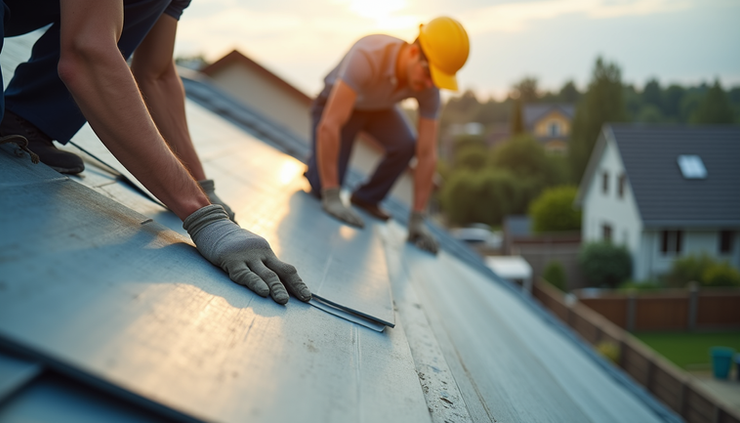 Close-up view of roofing sheets being installed on a residential roof in Kochi