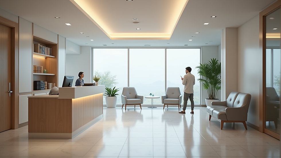 Eye-level view of modern dental office reception area