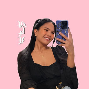 Pink background with photo of Mayumou