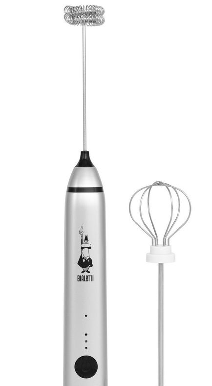 Bialetti Stab-Milchaufschäumer mit zwei Aufsätzen und USB-Anschluss, silber