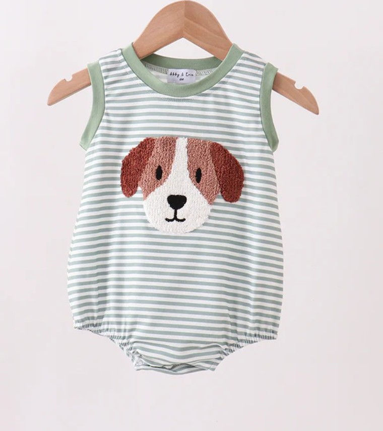 My Puppy French Knot Sage Stripes Bubble